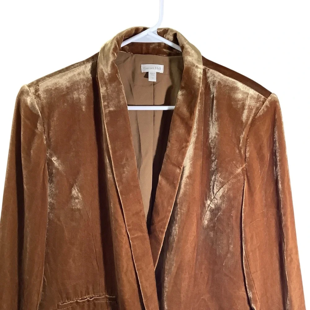 Garnet Hill Luxurious Tan Velvet Blazer Jacket Lined - Picture 2 of 8